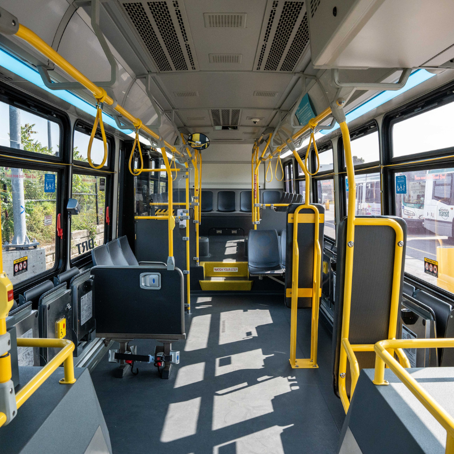 Interior photo of a Durham Region Transit bus