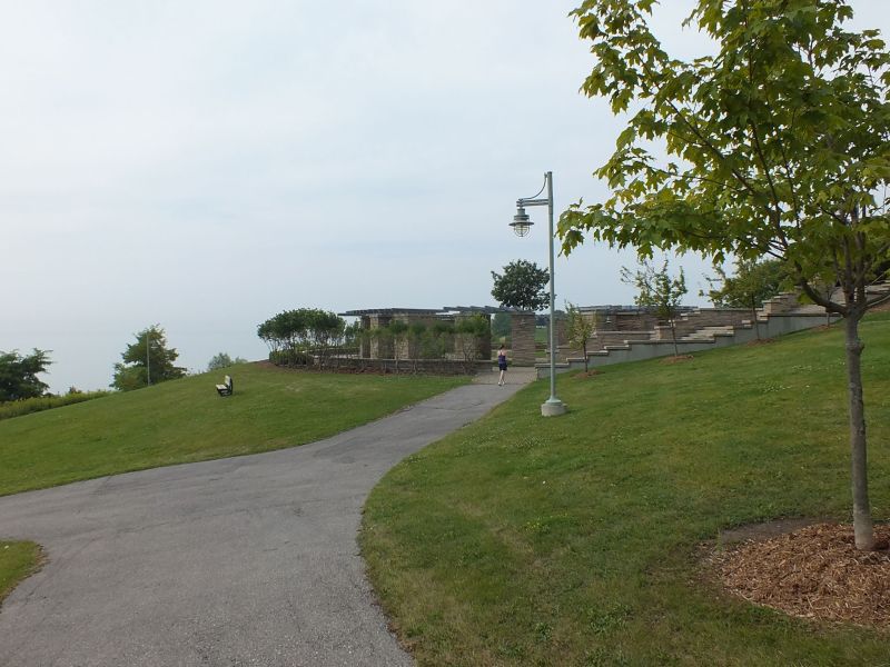 A gazebo structure and walking path outside of the Ajax Water Supply Plant.